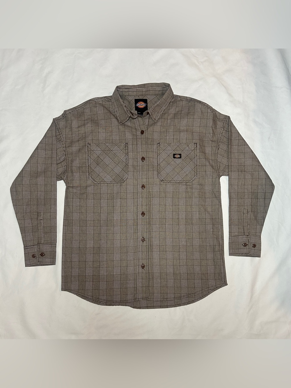 Dickies Men's Tan Plaid Long-Sleeve Button-Down Shirt